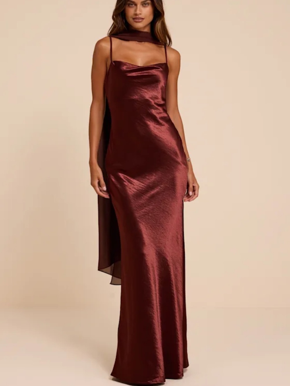 Daya Satin slip maxi dress and scarf set